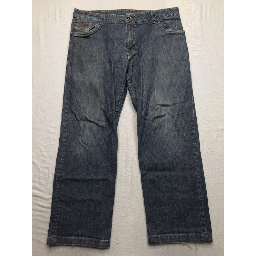 Y2K PRANA Wide Leg Jeans Men 36x30 Dark Wash Relaxed Fit Stretch